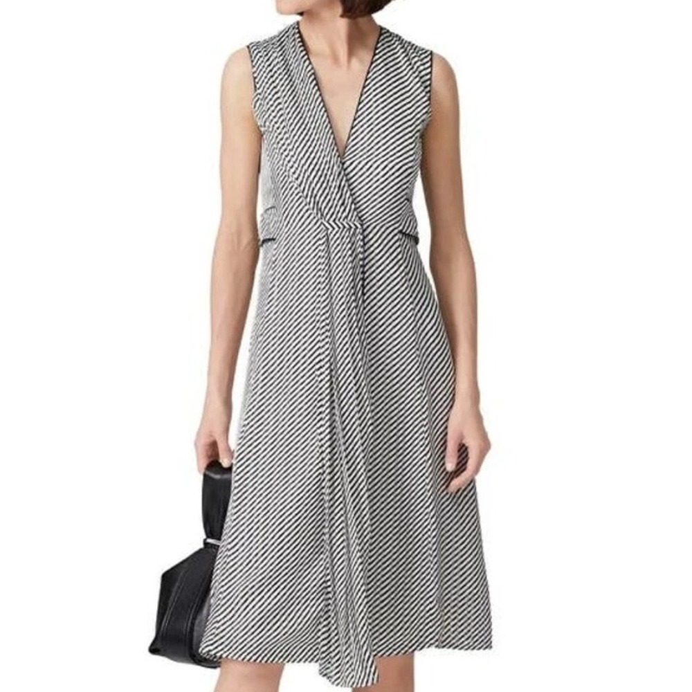 Deborah Lyons SILK Sz 6 Ashely Stripe Wrap Dress Sleeveless Midi Office